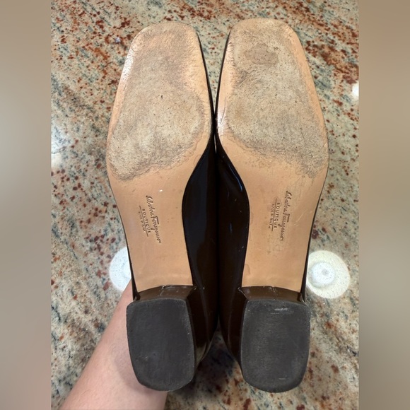 Salvatore Ferragamo Leather Shoes Ballet Womens Size 7.5 Crisscross Brown Preppy - Picture 13 of 14